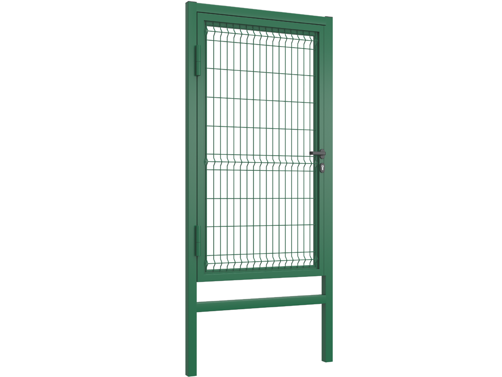 Калитка со стальной рамой из Т-профиля изготавливается в одном, наиболее популярном размере. Полотно изготавливается из тех же металлических секций, что и системы ограждений. Применение цельносварной О-образной рамы значительно упрощает и сокращает время монтажа. Подходит как для загородного дома, так и для объектов индустриального назначения.